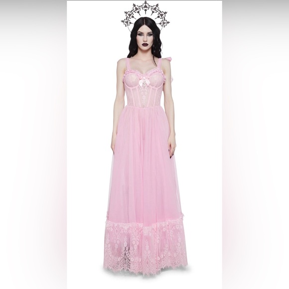 NWT Widow Death Becomes Her Goth Gown in Pink Lace Sz M - Picture 13 of 16